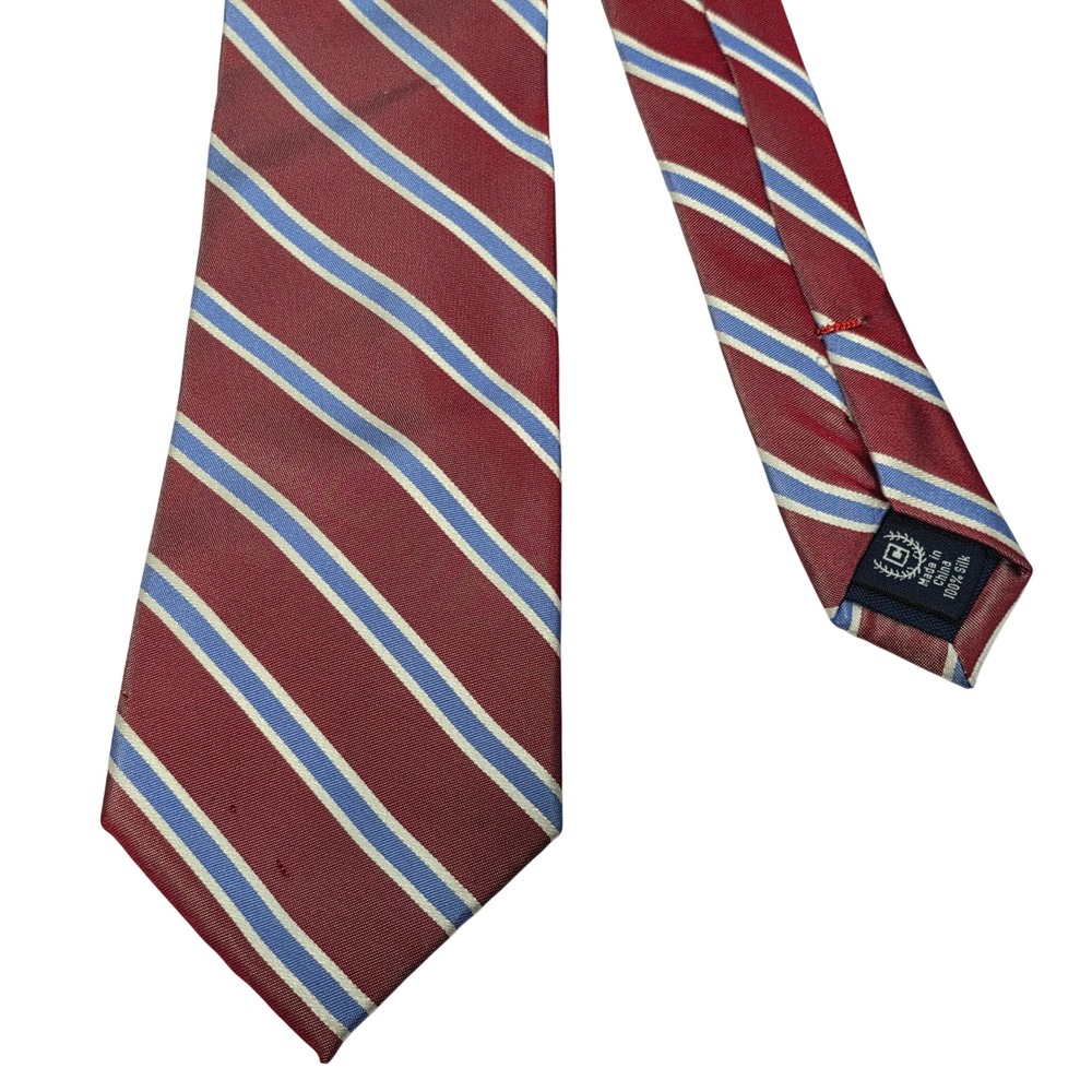 Chaps Mens Silk Necktie Burgundy Blue White Diagonal Striped Classic Tie 59in